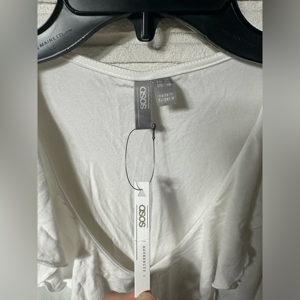 ASOS Maternity White‎ Ruffle Long Sleeve Blouse Ruffle Cuffs Size 16 - Picture 4 of 6